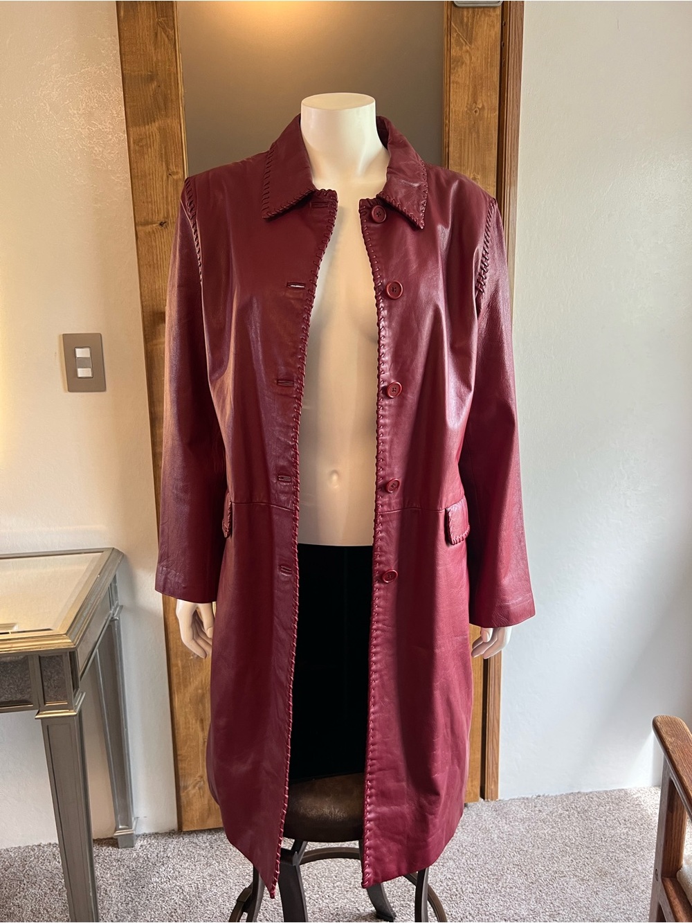 VINTAGE MARGARET GODFREY LEATHER TRENCH COAT